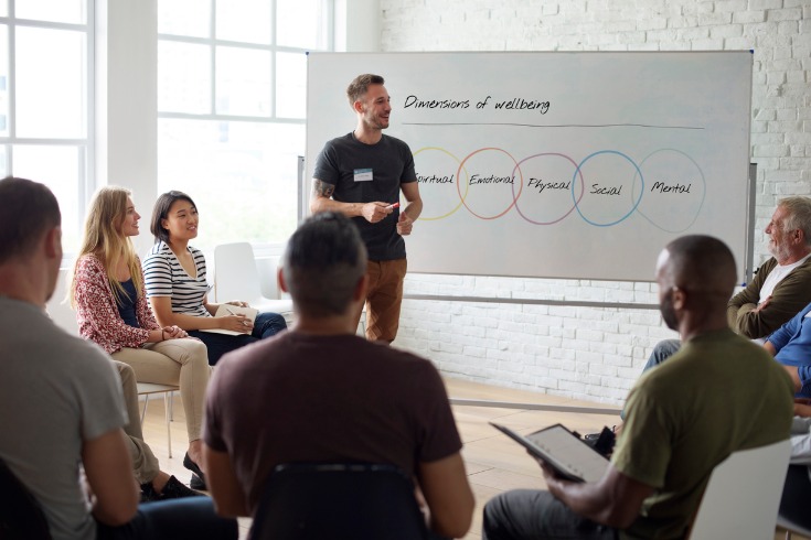 A health and wellness program being conducted at a workplace